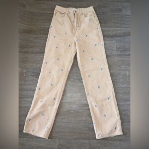 PacSun Light Tan Corduroy Pants with Blue Accents